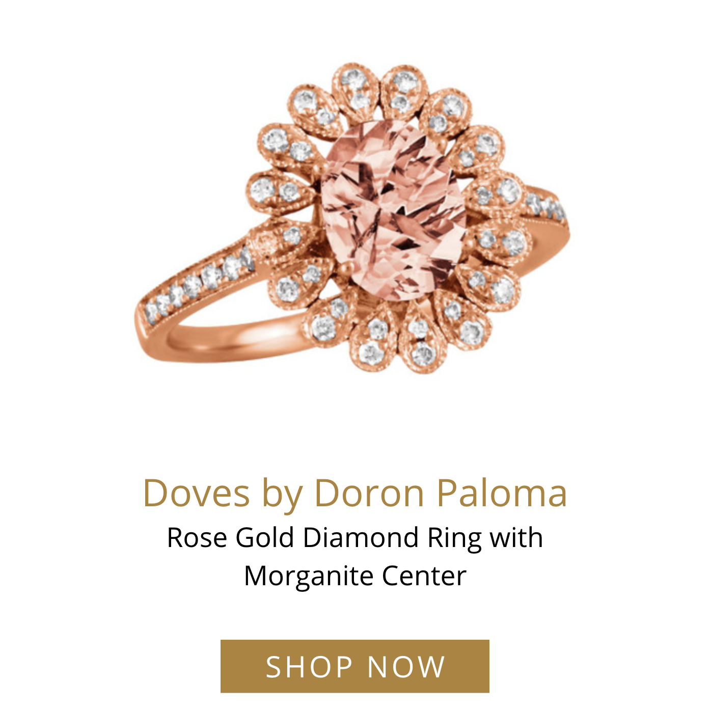 Doves by Doron Paloma Rose Gold Diamond Ring with Morganite Center