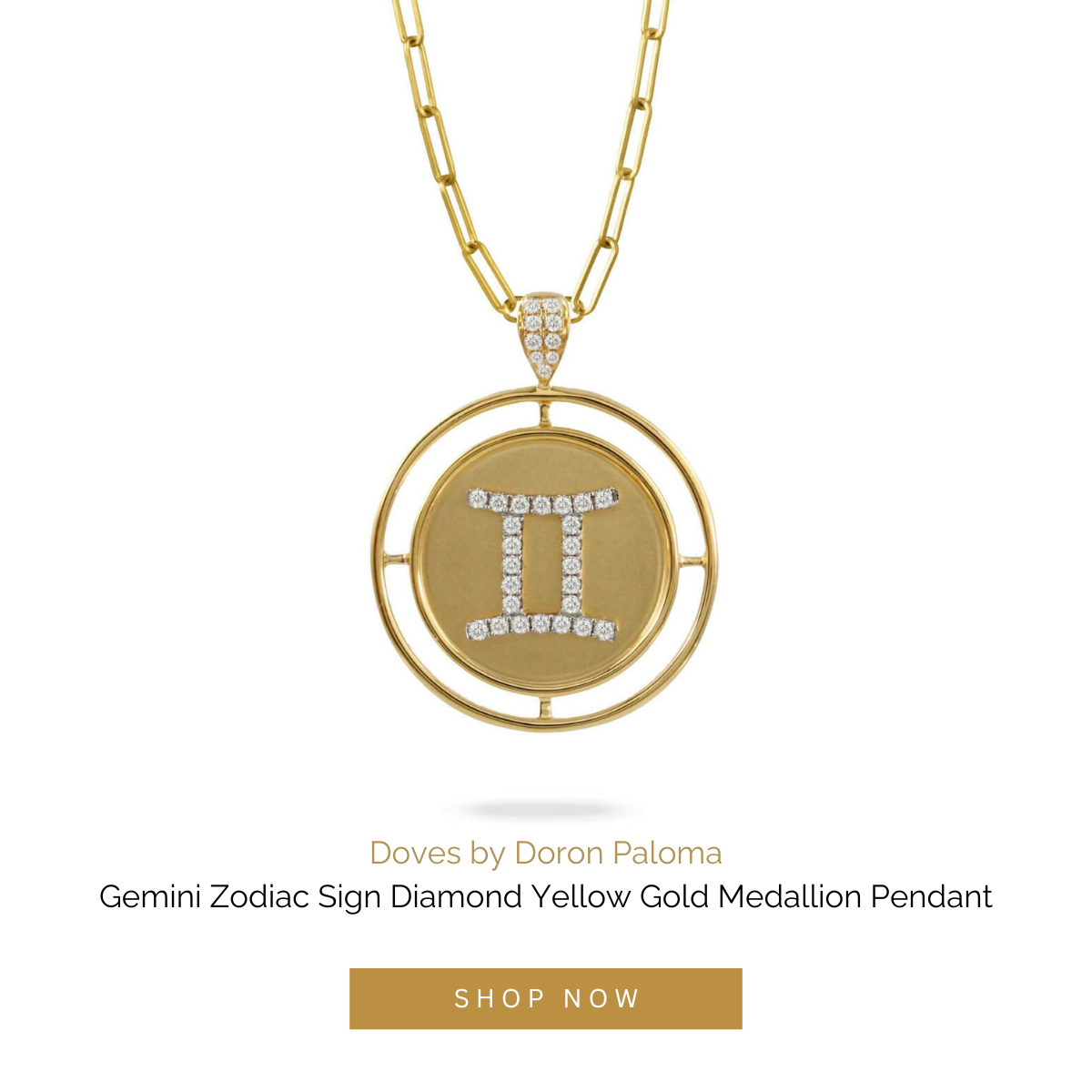 Doves by Doron Paloma Gemini Zodiac Sign Diamond Yellow Gold Medallion Pendant