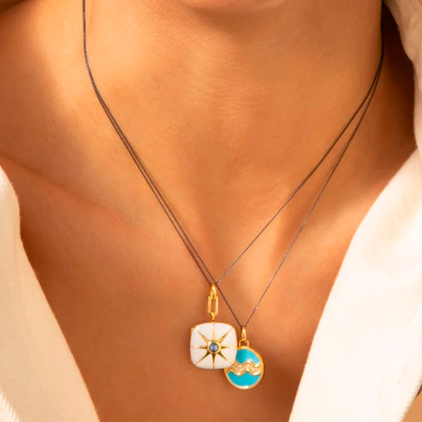 Mini Aquarius Enamel Vermeil Charm with Sapphires