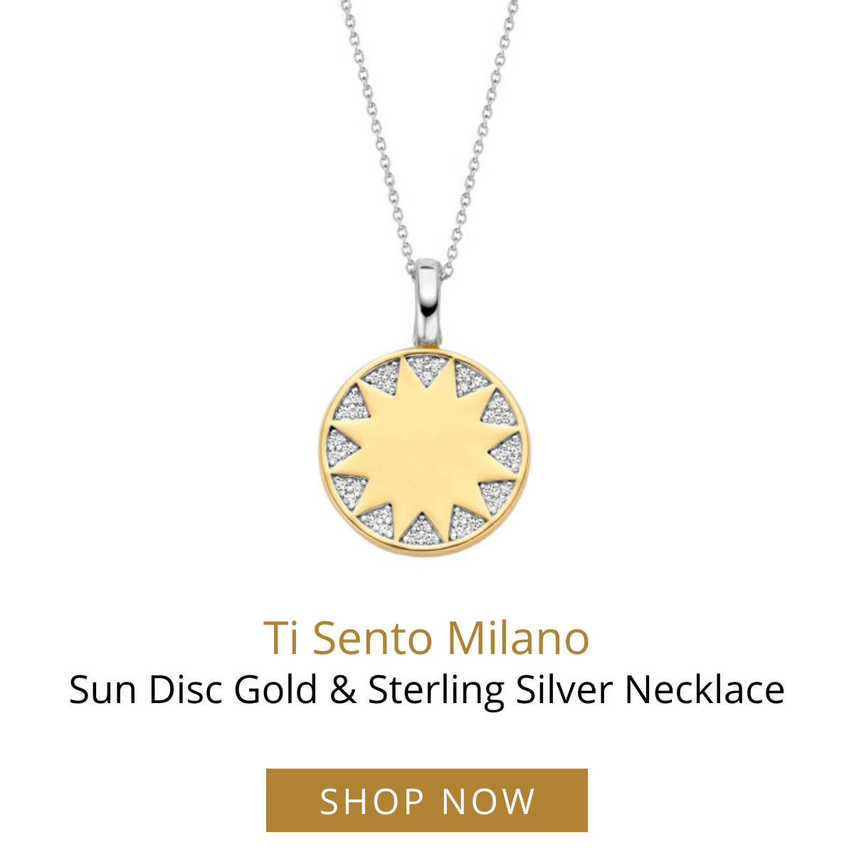 Sun Disc Gold and Silver Sterling Necklace